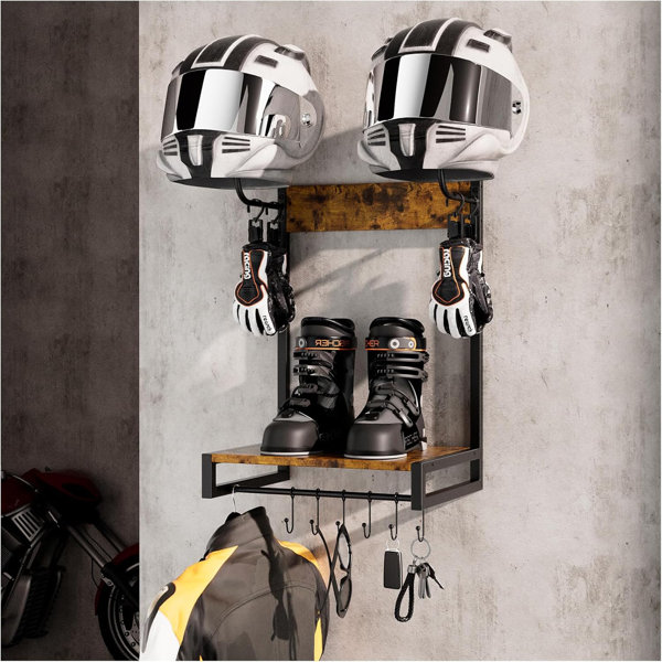 Support Mural Pour Casque Moto - 4 Niveaux De Rangement - En Bois Et Métal - Jusqu'à 55 Kg - Pour équipements Sportifs
